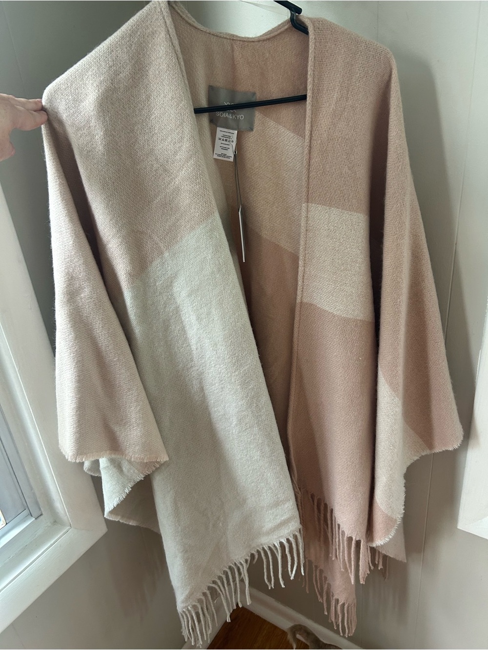 Soia & Kyo Two-Tone Fringe Wrap Cape in Blush Pink & Cream